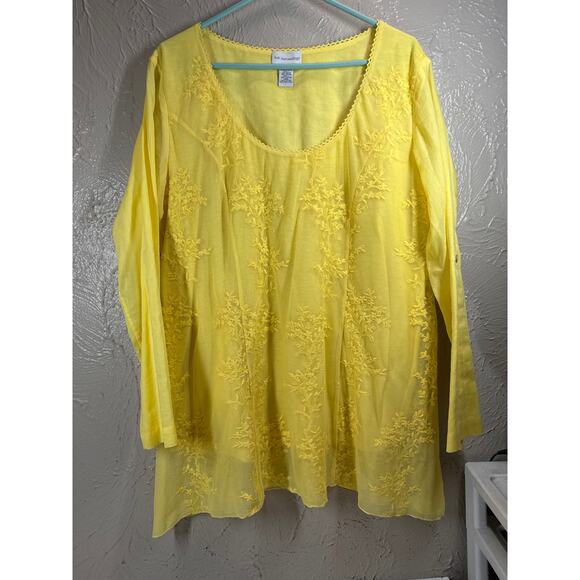 Soft Surroundings Yellow Roll Sleeve Lace Overlay Tunic Top Women’s Size Large - Picture 1 of 4